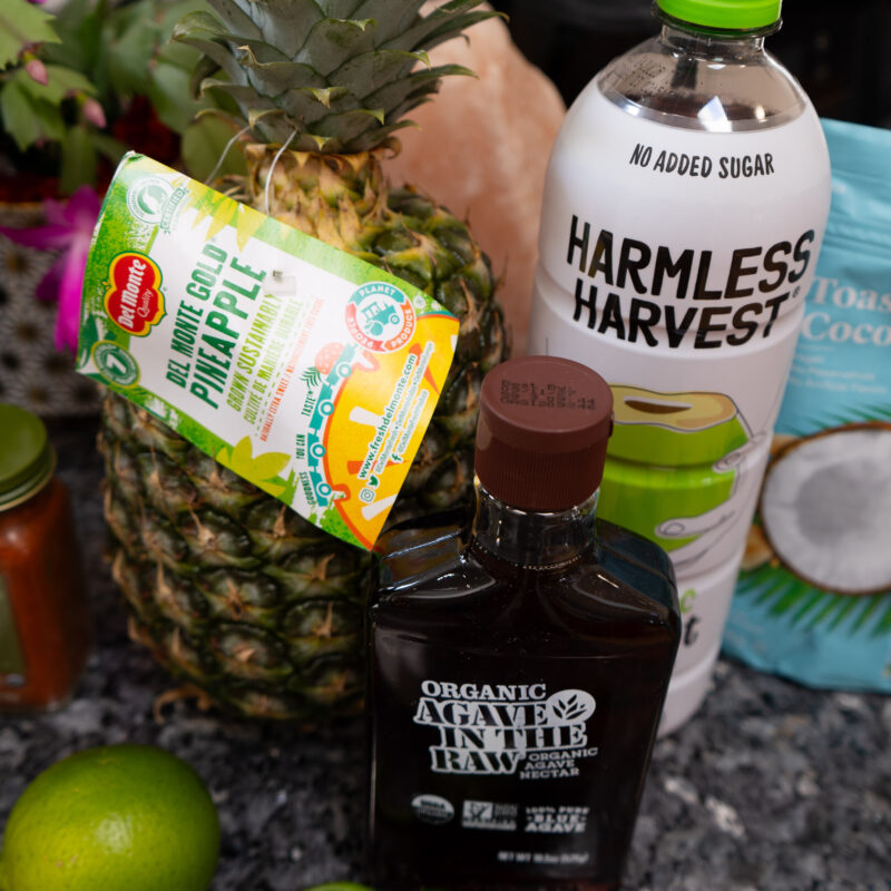 A pineapple, lime, Agave Syrup and Coconut Water